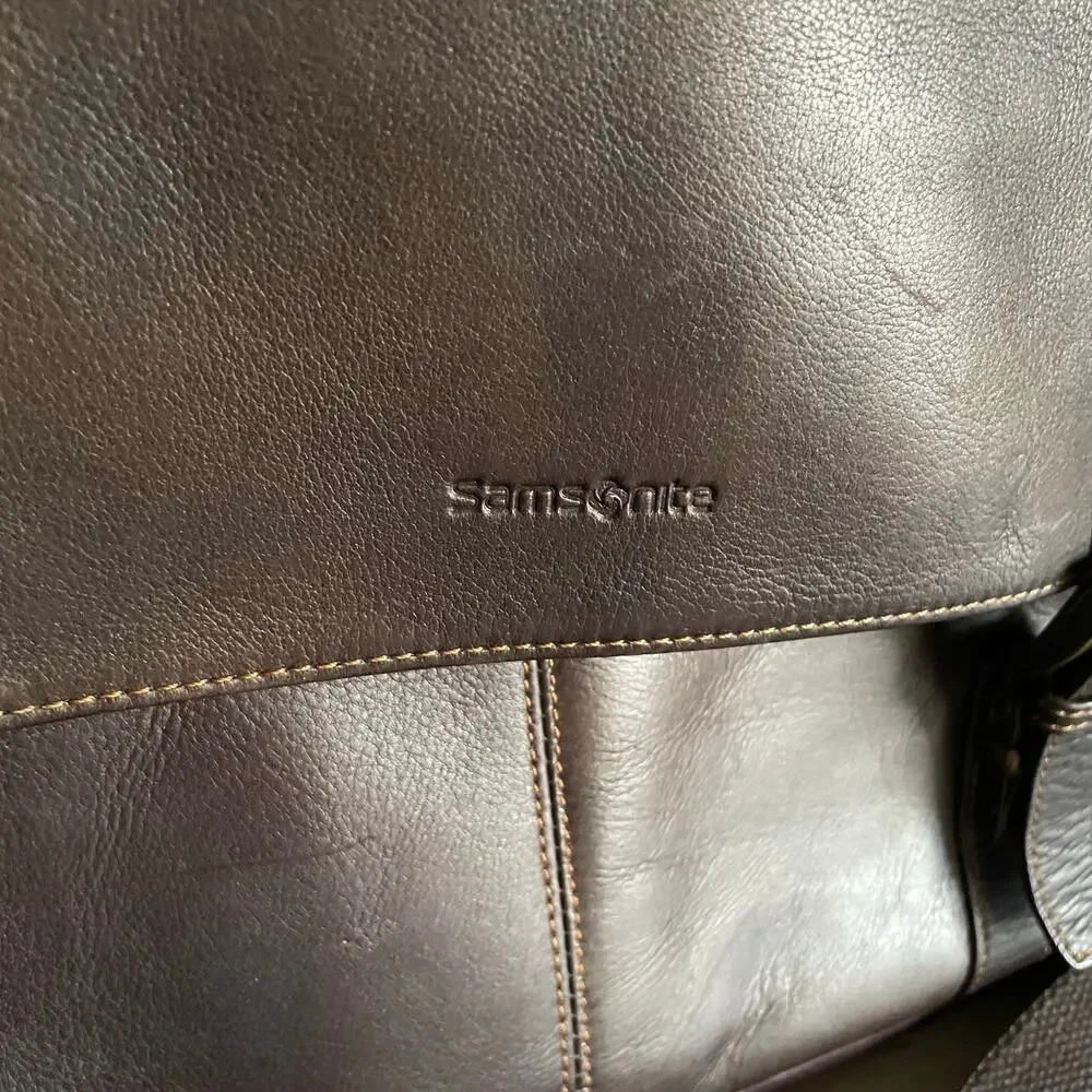 Samsonite Colombian Leather Flap Over Messenger Bag Brown Briefcase Laptop Bag